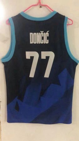 Luka Doncic 77 Jersey Black Blue Slovenia National Basketball Team